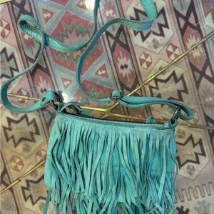 Teal Fringe leather Crossbody Bag